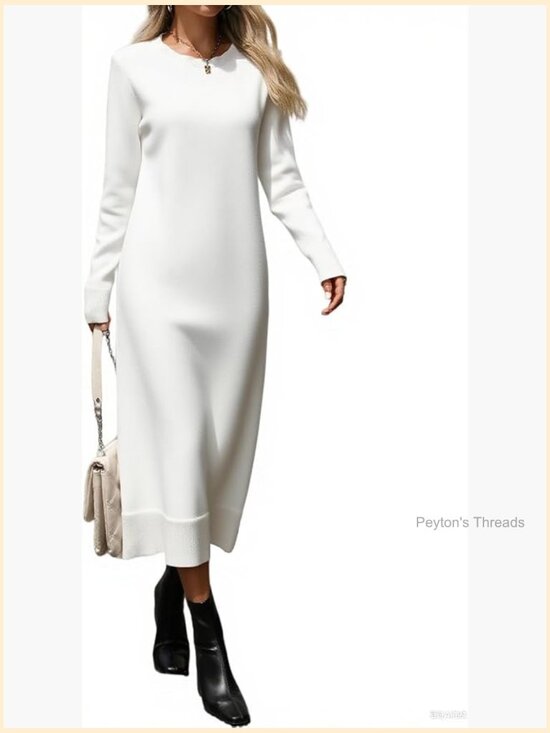 Dresses & Skirts - Loose Knitwear Long Sweater Dress for Women Crew Neck Striped Casual